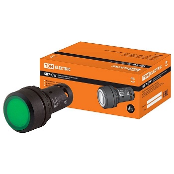 кнопка SB-7 CWL3365 зеленая d22мм  240В 1з+1р  ТДМ