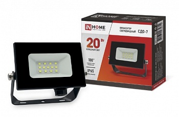 прож. светодиод.  20W 6500К СДО07-20 IP65 черный   IN HOME