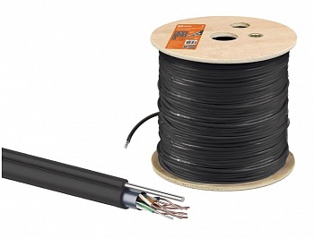 UTP-5e 4х2х24 AWG SOLID, РЕ  черный  для наруж.прокл.  трос1,2ммТДМ