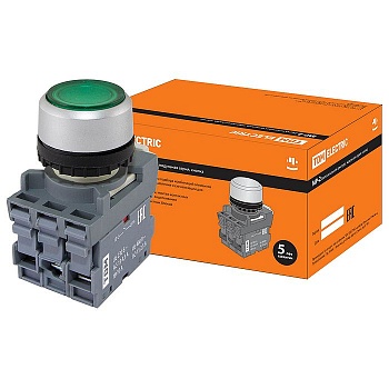 кнопка  с фиксацией МР2-21 G(LED) в сборе d22мм/220 в 1з+1р синяя
